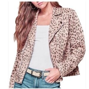 Andree By Unit Light Pink Leopard Moto Jacket M